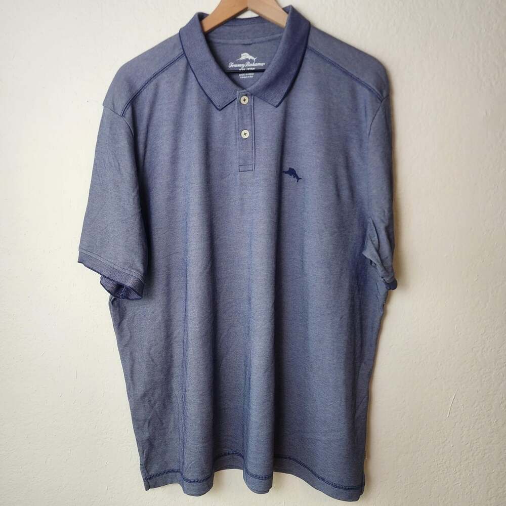 Tommy Bahama Polo Shirt Mens 2XL Blue Cotton Polyester Knit Marlin Logo Casual